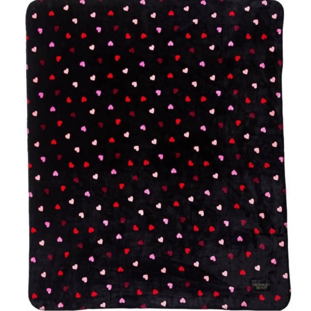 Victoria's Secret Black Throw with Pink and White Hearts